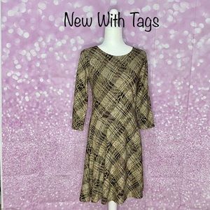 NWT Isle by Melis Kozan black & gold metallic threads, plaid knit dress